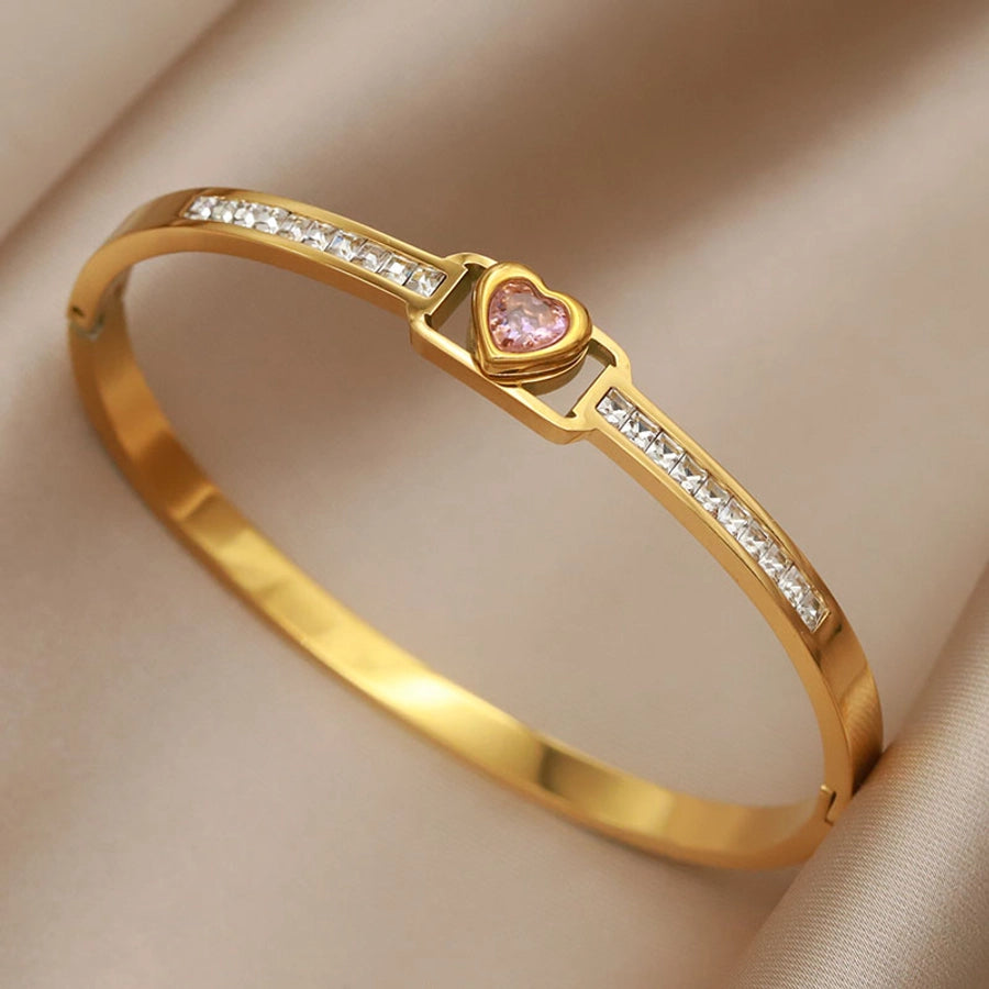 Elegant French Square & Heart Zircon Bangle Bracelet-Bijou Crush