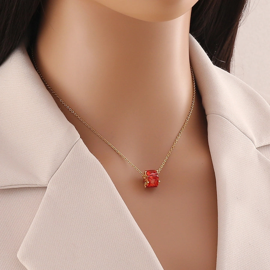 Classic Square Jewelry in 304 Stainless Steel Diamond - 18K Gold Plated Necklace-Bijou Crush