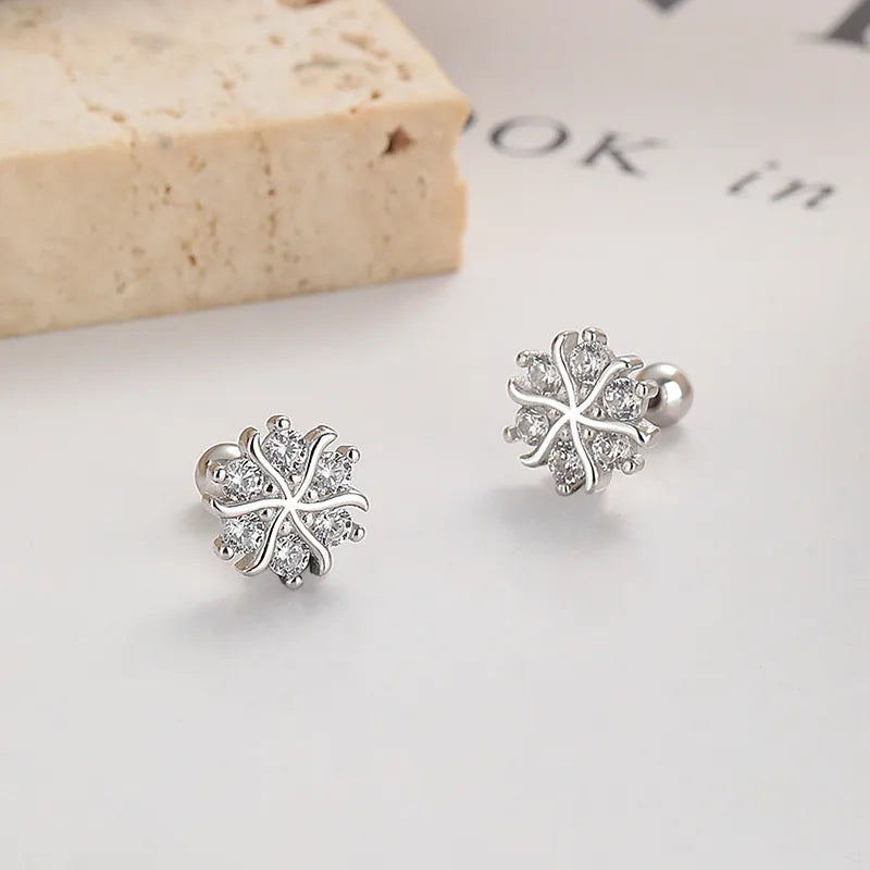 925 Sterling Silver Zircon Snowflake Screw Back Ear Studs-Bijou Crush