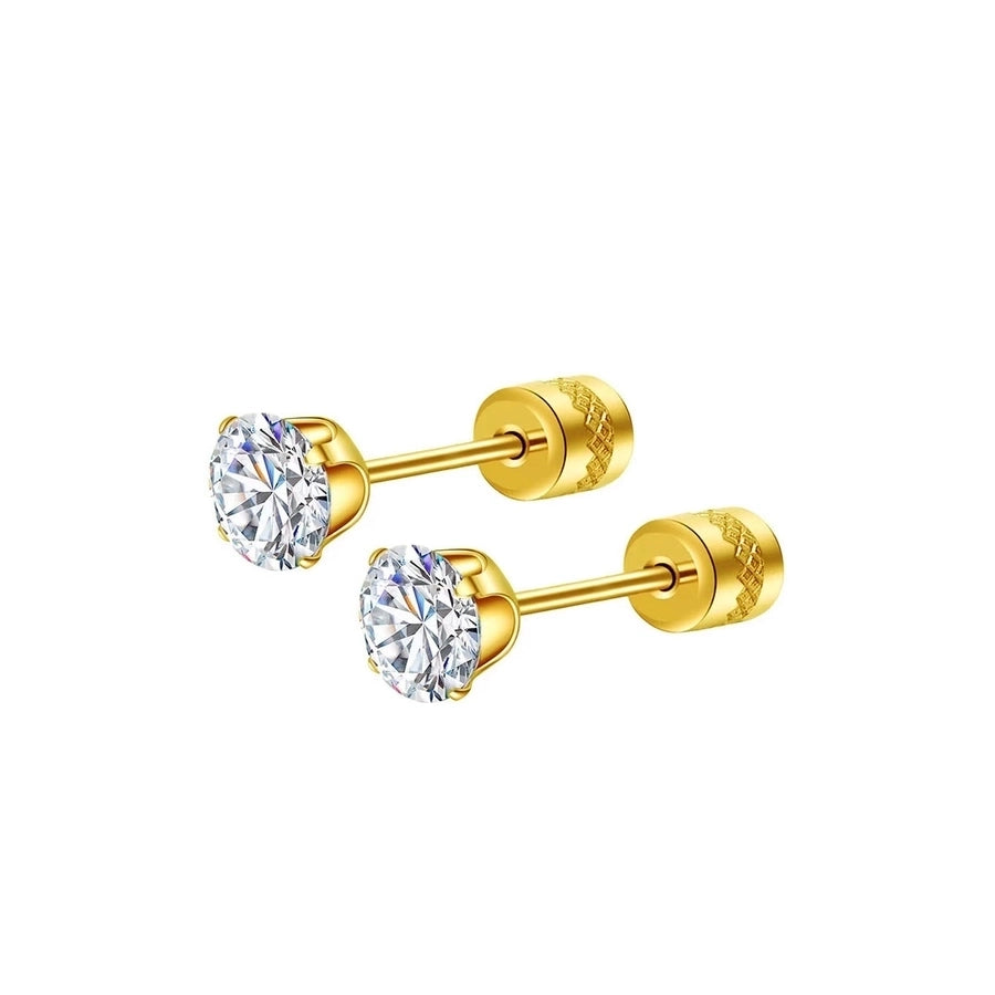 Round Inlay 304 Stainless Steel Zircon 18K Gold-Plated Earrings – Timeless Elegance-Bijou Crush