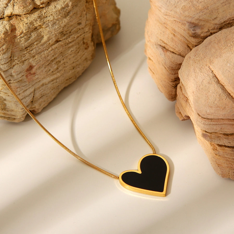 Classic Style Heart Shape 304 Stainless Steel Titanium Steel 18K Gold Plated Pendant Necklace-Bijou Crush