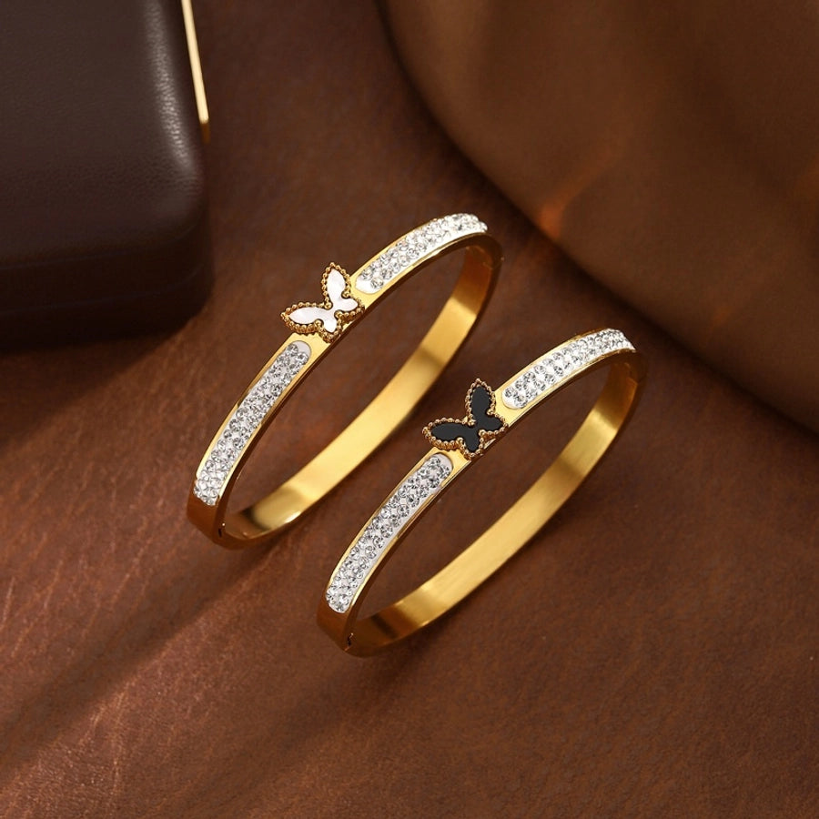 Fly High Elegant Butterfly 304 Stainless Steel Zircon Bangle Bracelet-Bijou Crush