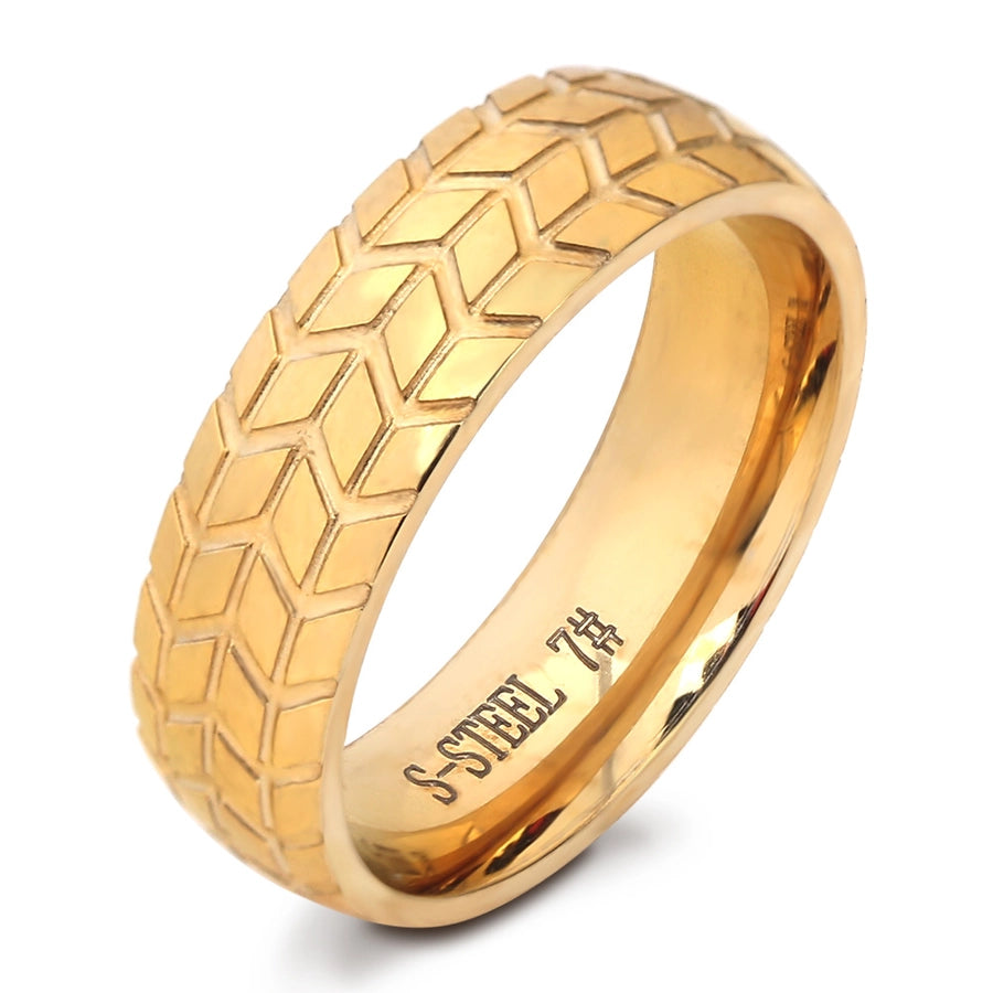 Men's 18K Gold Plated Tire Pattern Titanium Steel Ring-Bijou Crush