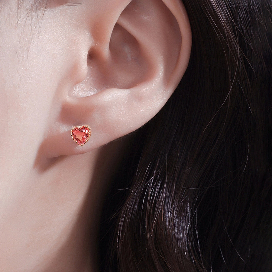 Love-Struck Red Zircon Heart Studs-Bijou Crush