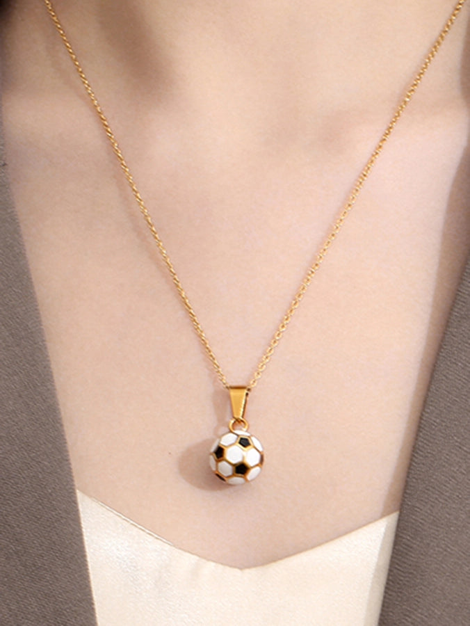 Simple Style Football 304 Stainless Steel Epoxy 18K Gold Plated Pendant Necklace-Bijou Crush