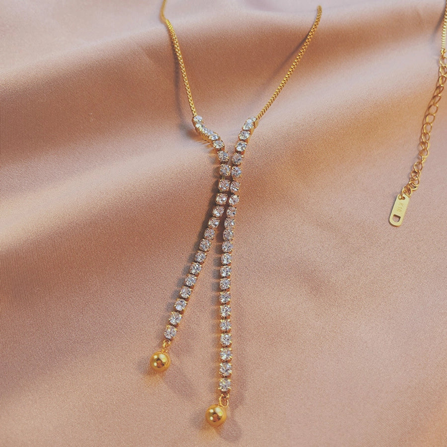 Elegant Geometric Titanium Steel Pendant Necklace with Sparkling Zircon Inlay-Bijou Crush