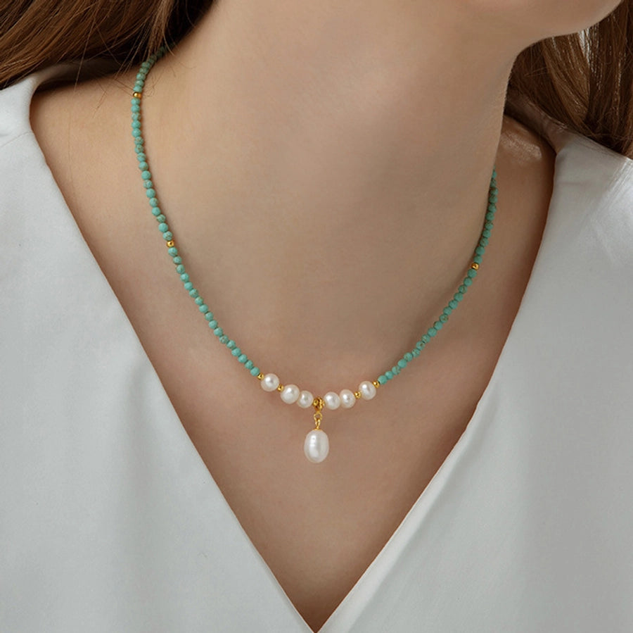 Elegant Geometric Necklace with Freshwater Pearls & Mother of Pearl Shell-Bijou Crush