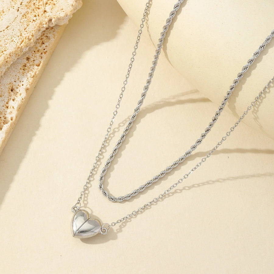 Heartfelt Love Romantic Heart-Shaped Double Layer Necklace – 18K Gold-Plated Stainless Steel-Bijou Crush