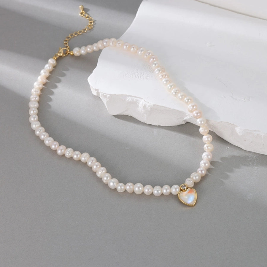 Elegant Geometric Necklace with Freshwater Pearls & Mother of Pearl Shell-Bijou Crush