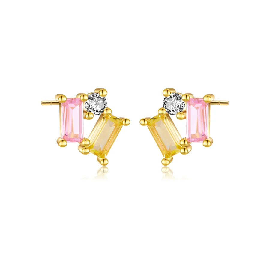18K Gold Plated 925 Sterling Silver Zircon Rectangle Ear Studs-Bijou Crush