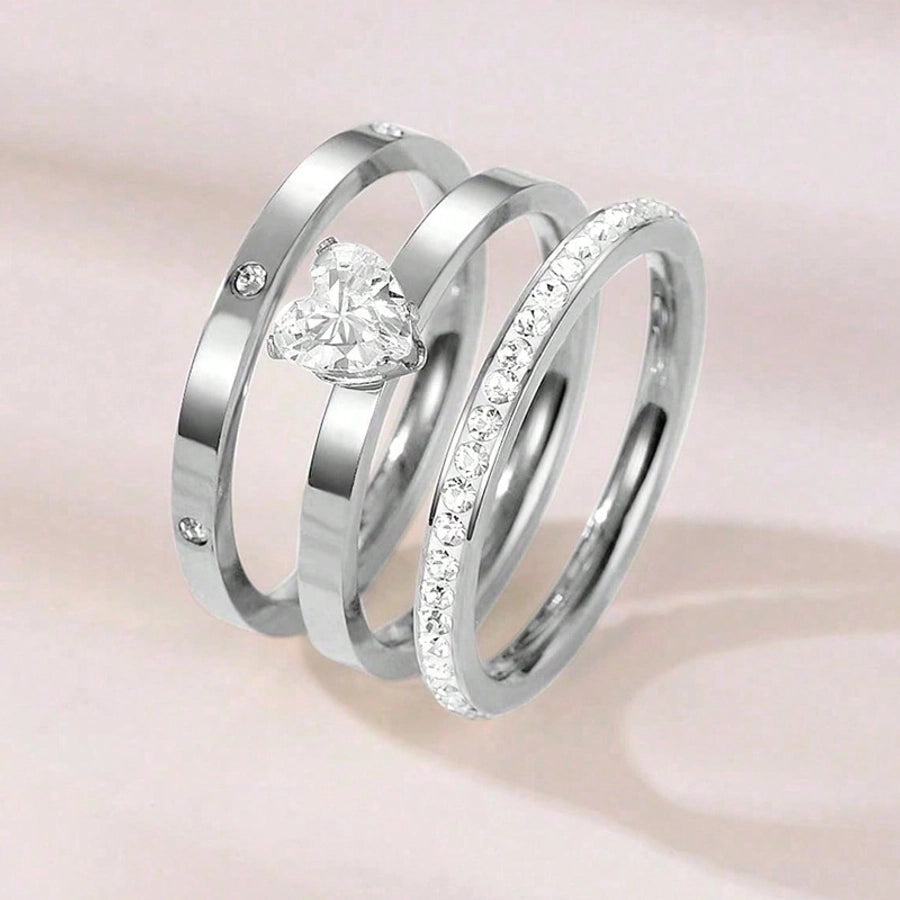 Elegant Heart Shape 304 Stainless Steel Zircon Gold Plated Inlay Rings-Bijou Crush