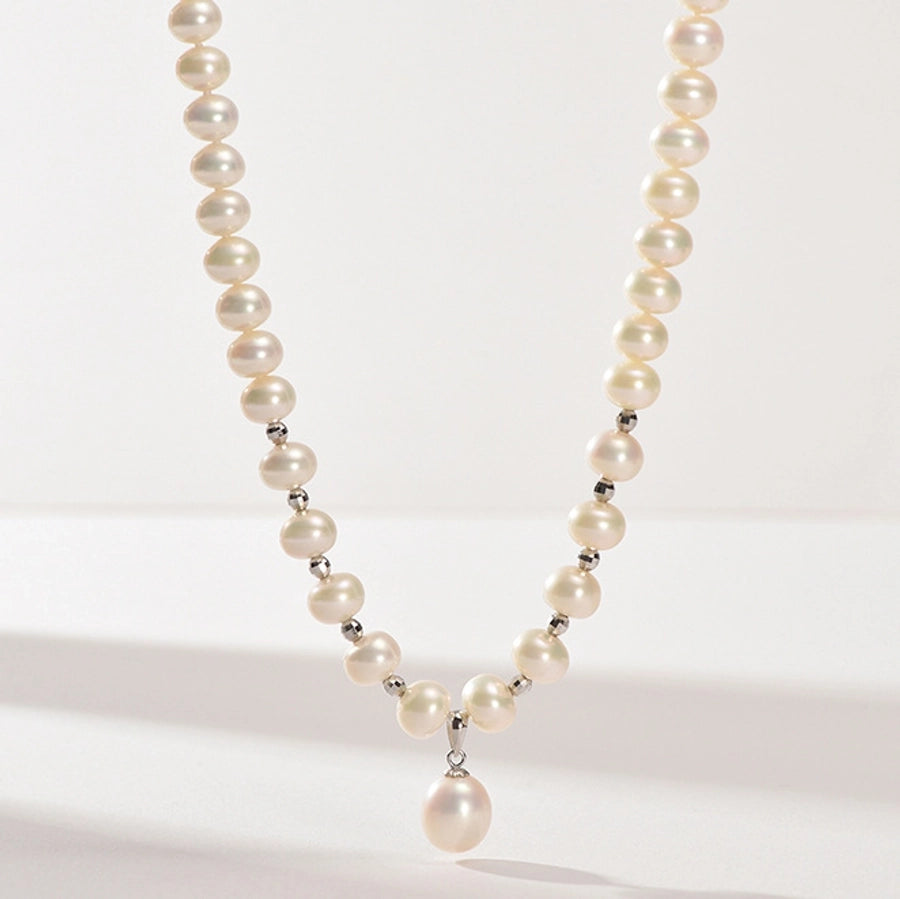 Elegant Geometric Necklace with Freshwater Pearls & Mother of Pearl Shell-Bijou Crush
