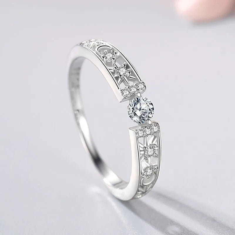 925 Sterling Silver Zircon Star Moon Rings-Bijou Crush