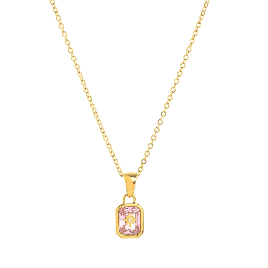 Simple Style Rectangle 304 Stainless Steel Zircon 18K Gold Plated Inlay Pendant Necklace-Bijou Crush
