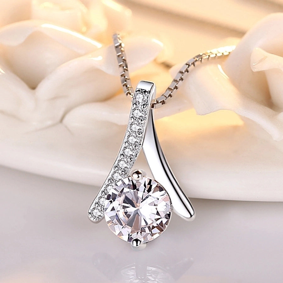 Geo Sparkle Pendant – 925 Sterling Silver with Zircon Inlay Necklace-Bijou Crush
