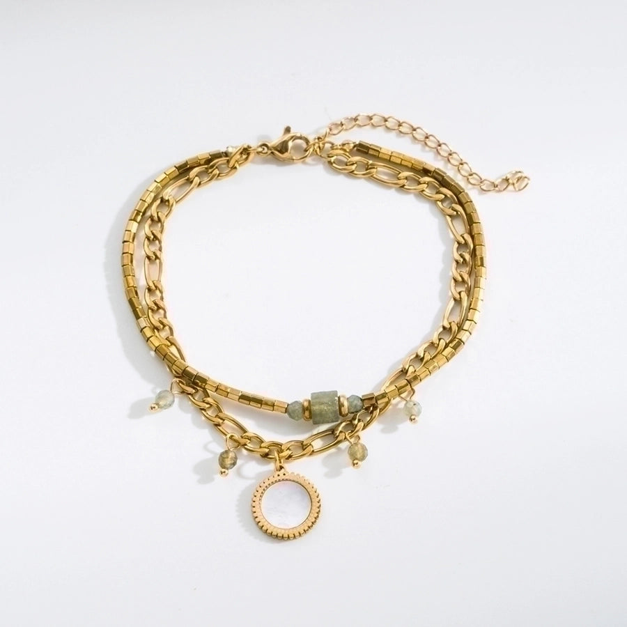 Fashion Eye Stainless Steel Natural Stone Plating 18K Gold Plated Bracelet-Bijou Crush