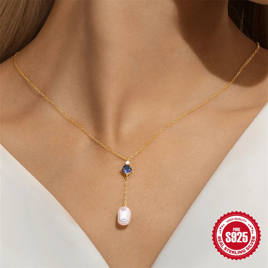 925 Sterling Silver Geometric Pendant Necklace with Zircon and Beads-Bijou Crush