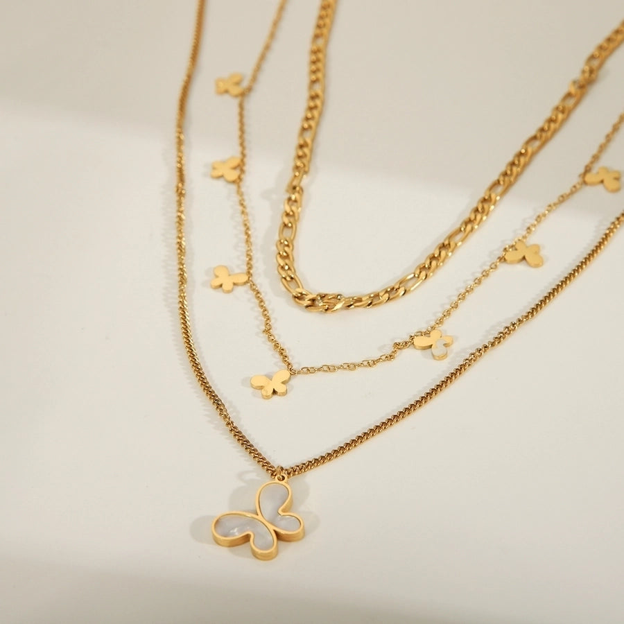 French Vibes: Heart, Flower, and Butterfly Layers – Gold-Plated Stainless Steel Necklaces-Bijou Crush