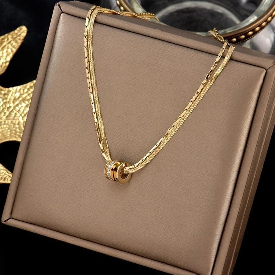 Classy Style Circle Titanium Steel Zircon Inlay Double Layer Necklaces-Bijou Crush