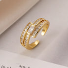 Elegant Style Cross Copper 18K Gold Plated Zircon Open Rings-Bijou Crush