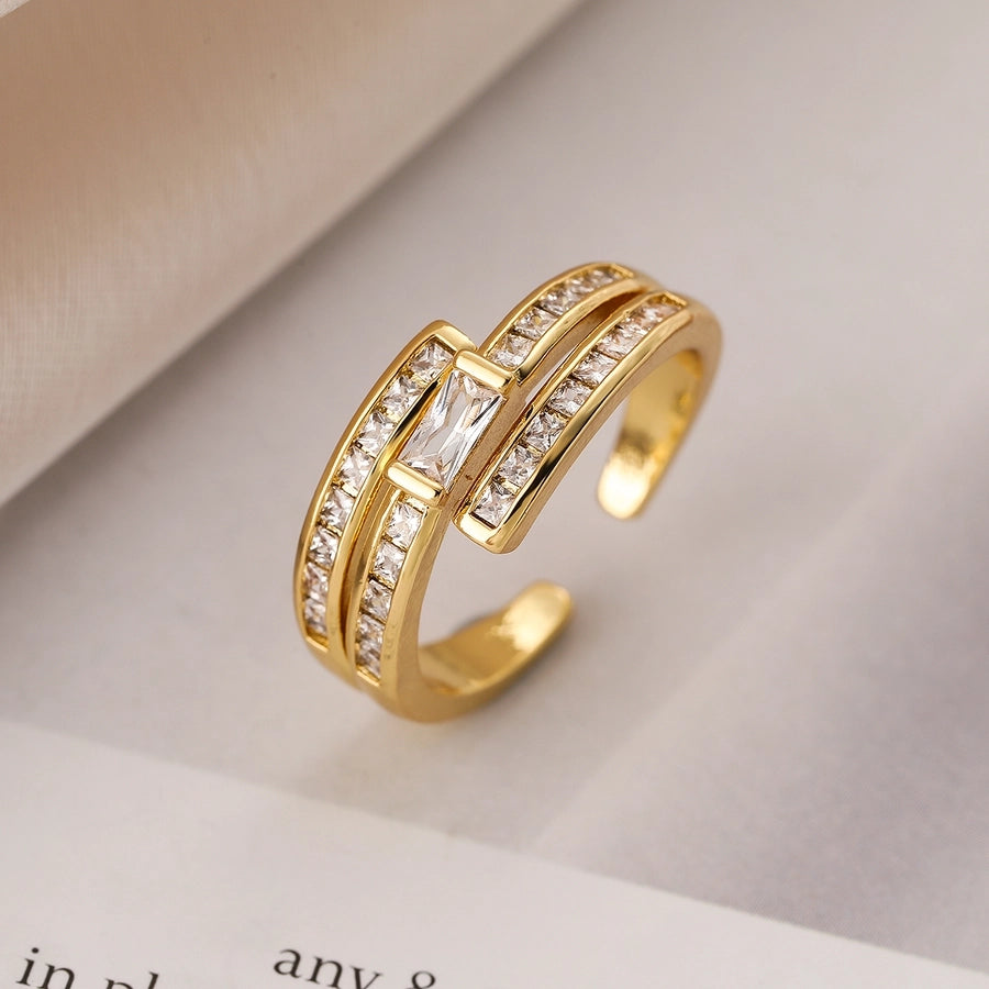 Elegant Style Cross Copper 18K Gold Plated Zircon Open Rings-Bijou Crush