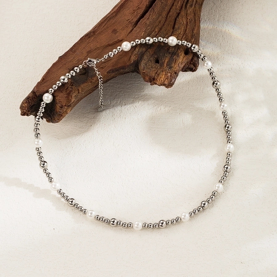 Minimal Round Pearl Bracelet & Necklace Set - 18K Gold-Plated Stainless Steel-Bijou Crush