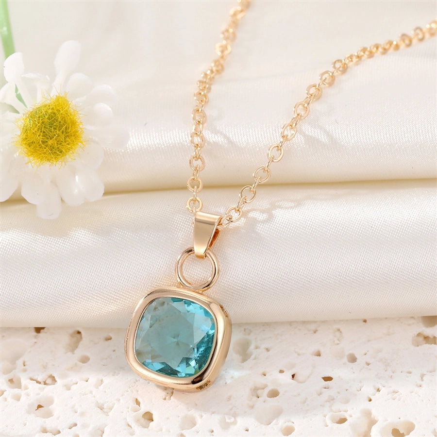 Simple Style Square Zircon Alloy Pendant Necklaces-Bijou Crush