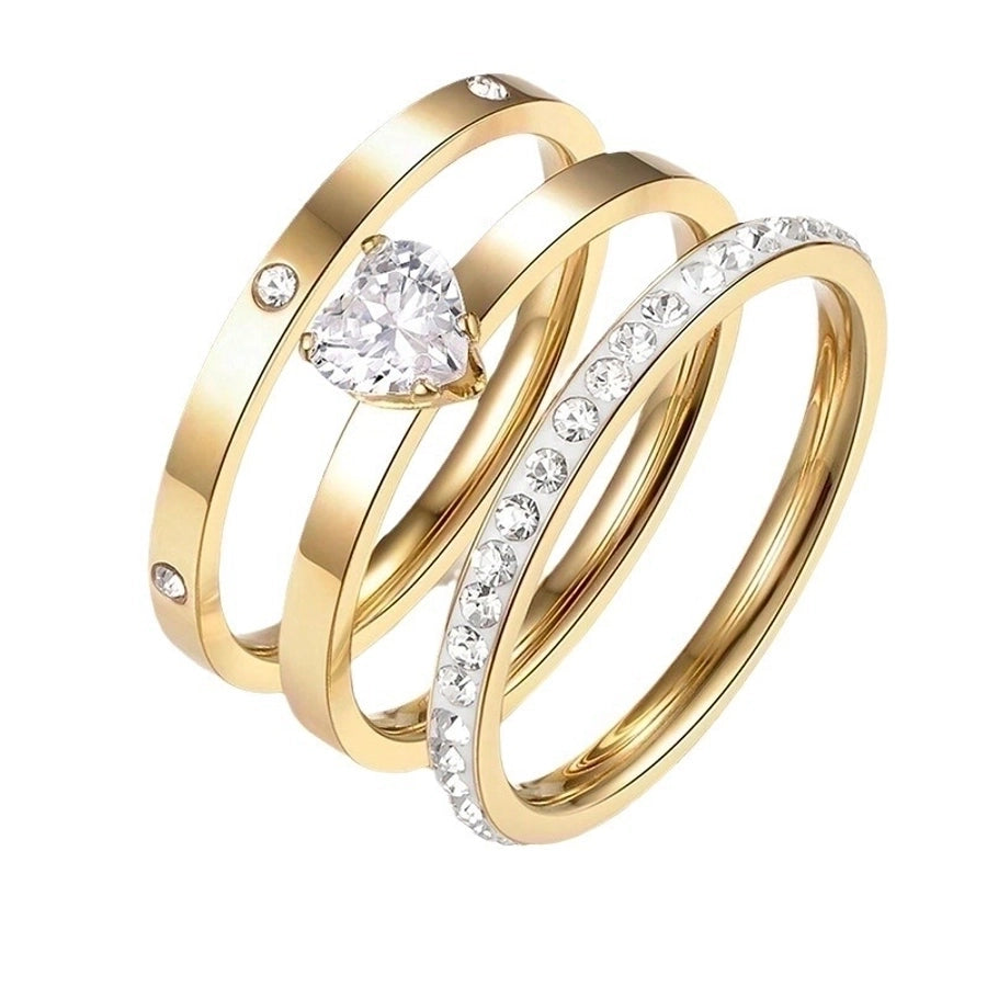 Elegant Heart Shape 304 Stainless Steel Zircon Gold Plated Inlay Rings-Bijou Crush