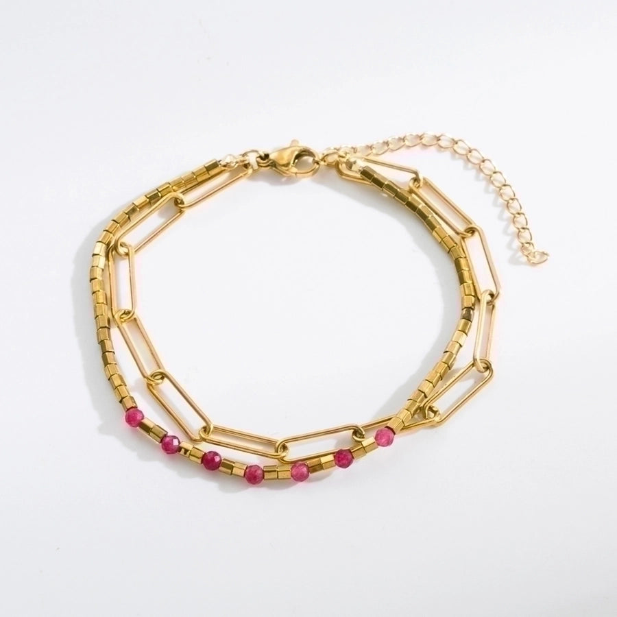 Fashion Eye Stainless Steel Natural Stone Plating 18K Gold Plated Bracelet-Bijou Crush