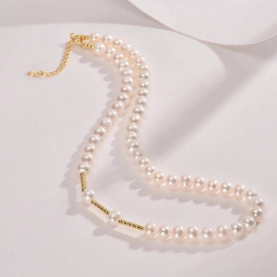 Elegant Geometric Necklace with Freshwater Pearls & Mother of Pearl Shell-Bijou Crush