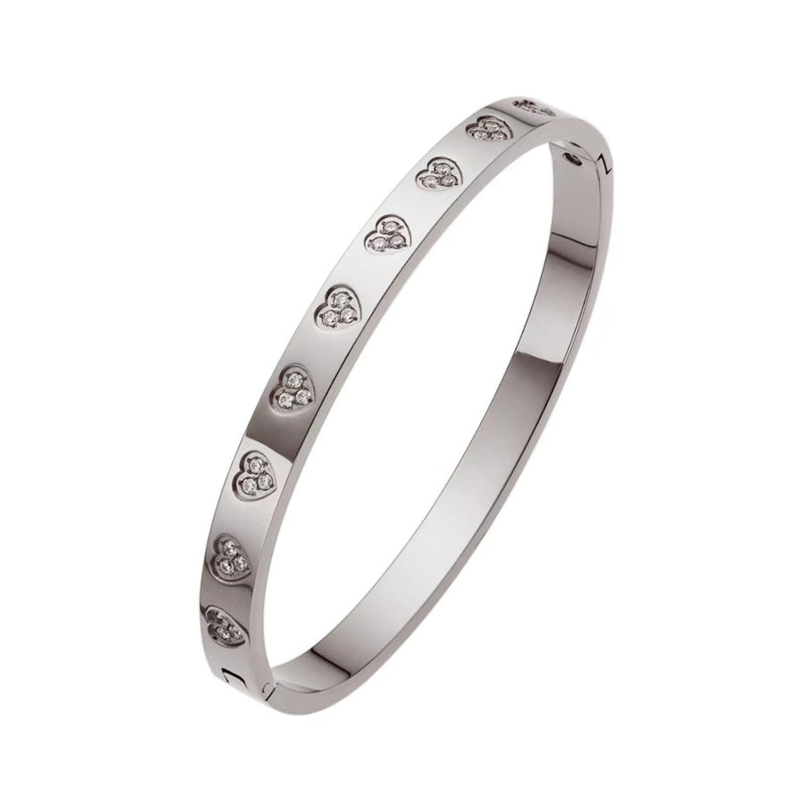 Casual Simple Style Heart Shape Titanium Steel 18K Gold Plated Rhinestones Bangle Bracelets-Bijou Crush
