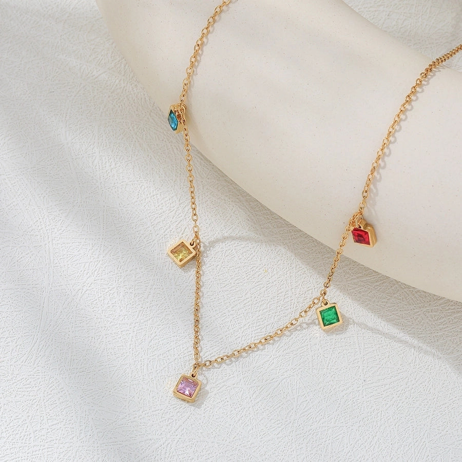 Casual Geometric Multi-Charm Necklace in 18K Gold-Plated 304 Stainless Steel-Bijou Crush