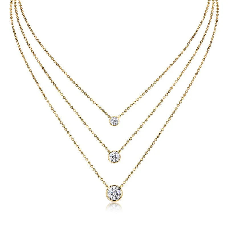 925 Sterling Silver Moissanite Three-Layer Geometric Necklace-Bijou Crush