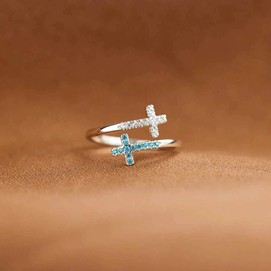Cross It Off 925 Sterling Silver Zircon Open Rings-Bijou Crush