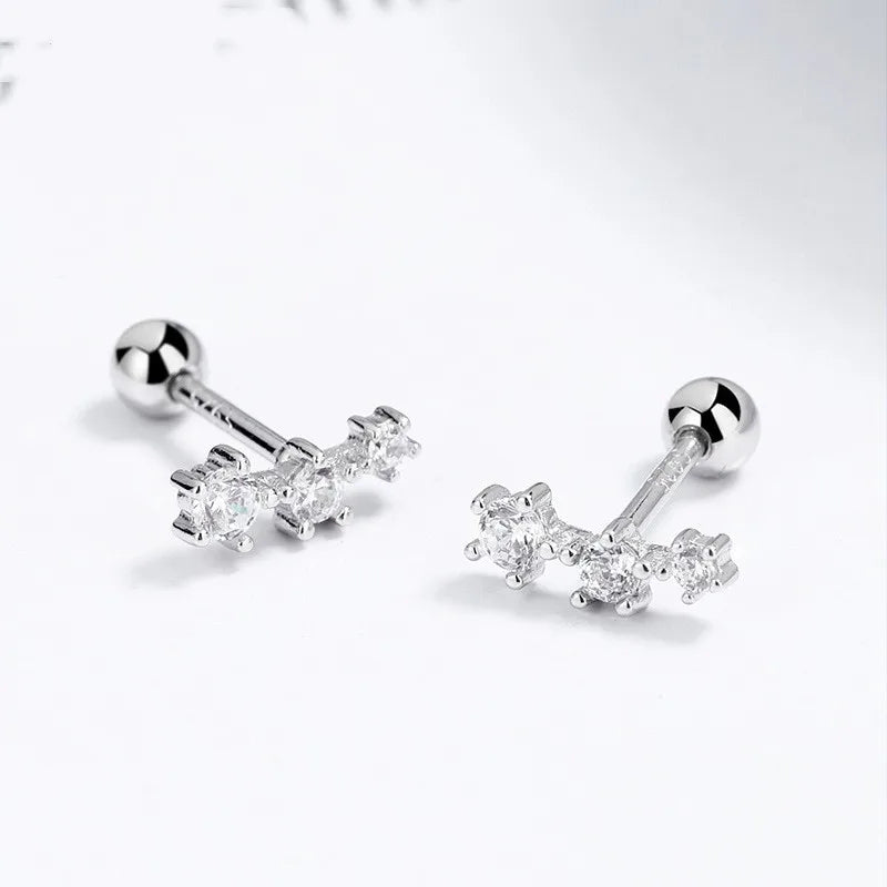 925 Sterling Silver Zircon Geometric Screw Back Stud Earrings-Bijou Crush