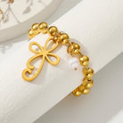 304 Stainless Steel 24K Gold Plated Sweet Classic Style Beaded Inlay Flower Pearl Bracelets-Bijou Crush