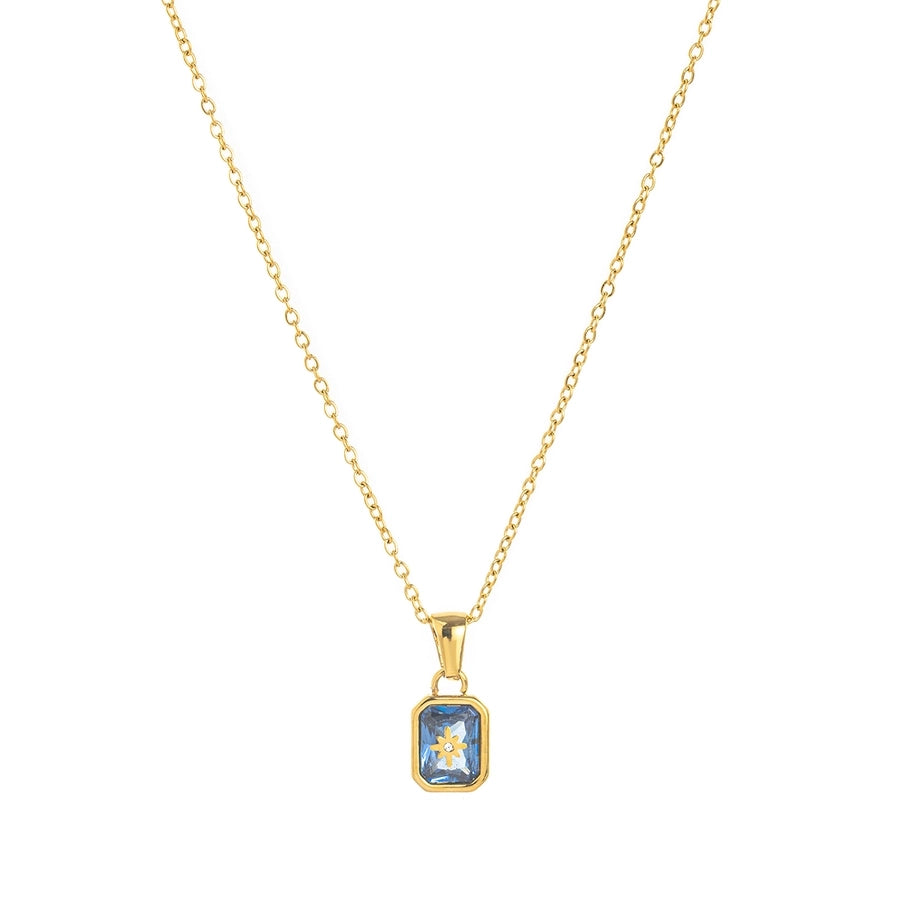 Simple Style Rectangle 304 Stainless Steel Zircon 18K Gold Plated Inlay Pendant Necklace-Bijou Crush