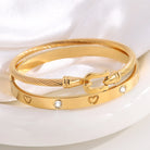 Stainless Steel Heart Bangle Set – Elegant 2-Piece Design-Bijou Crush