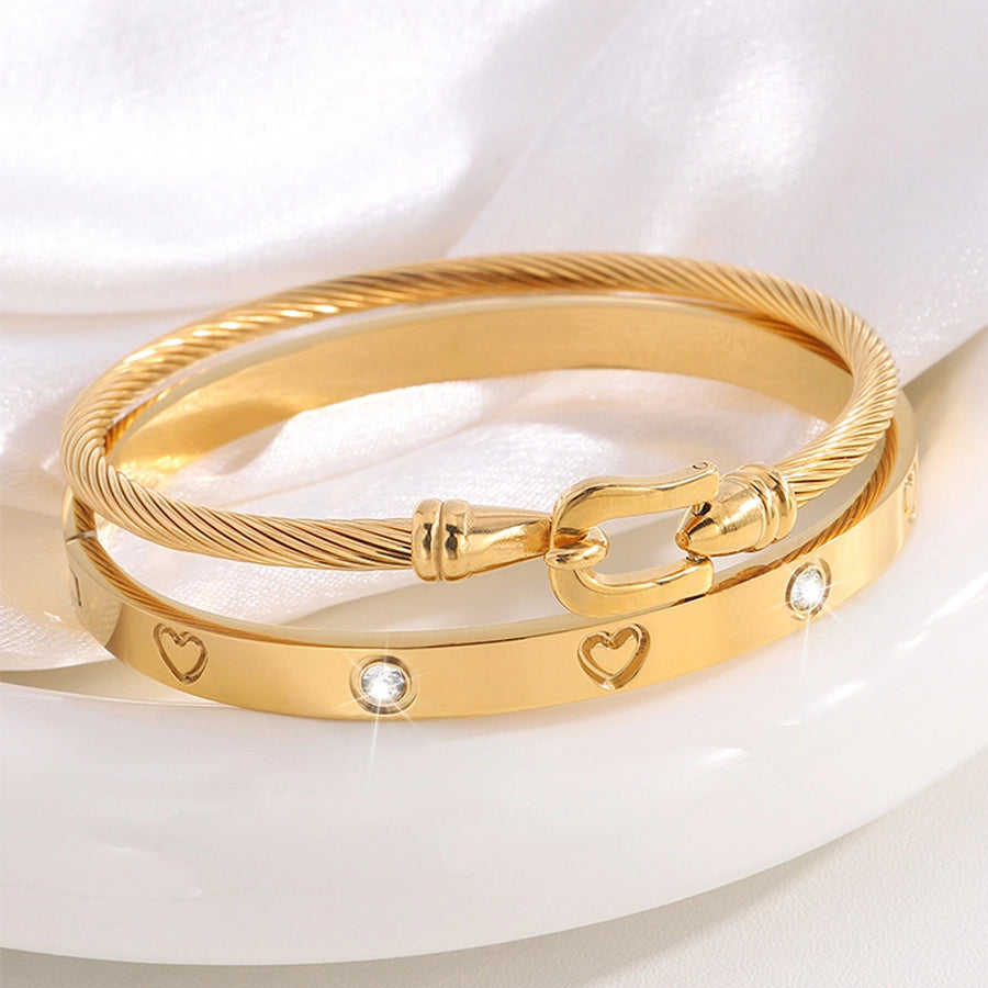 Stainless Steel Heart Bangle Set – Elegant 2-Piece Design-Bijou Crush