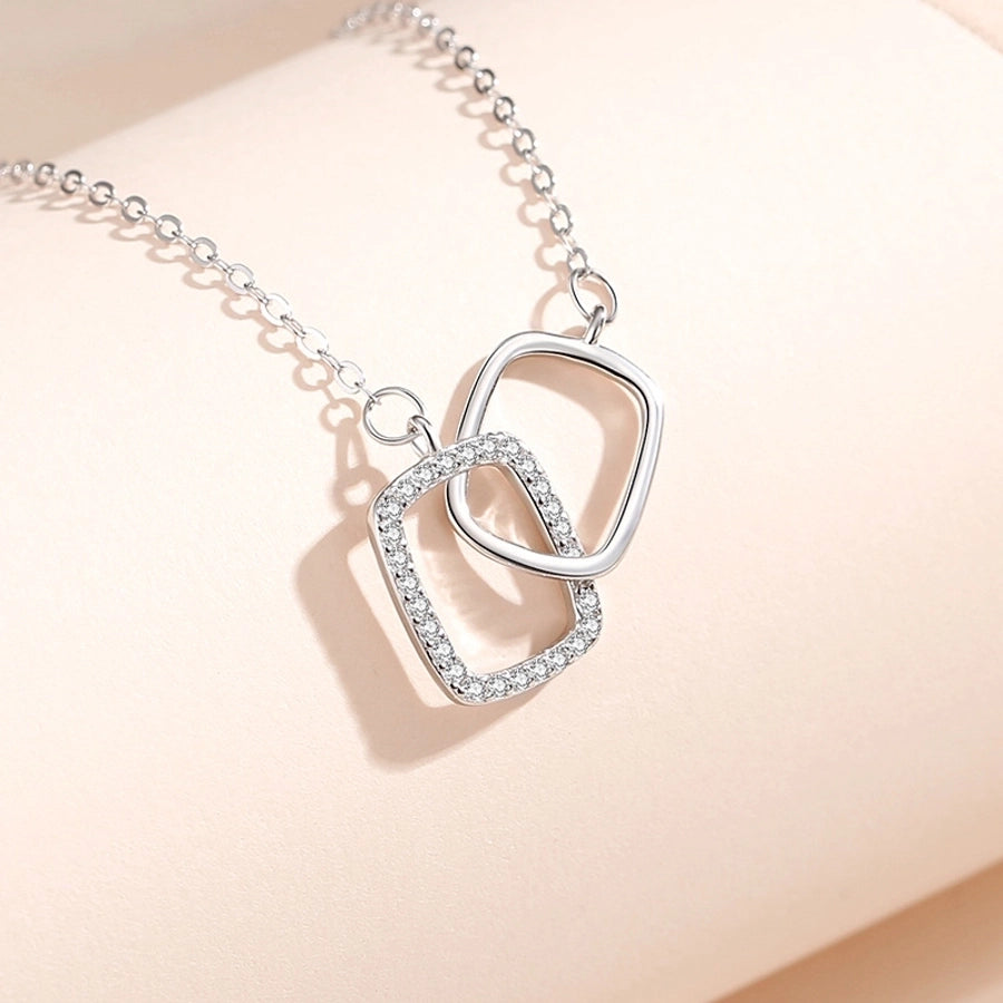 925 Sterling Silver Intertwined Square Pendant Necklace – Shimmering Rhinestone Elegance-Bijou Crush