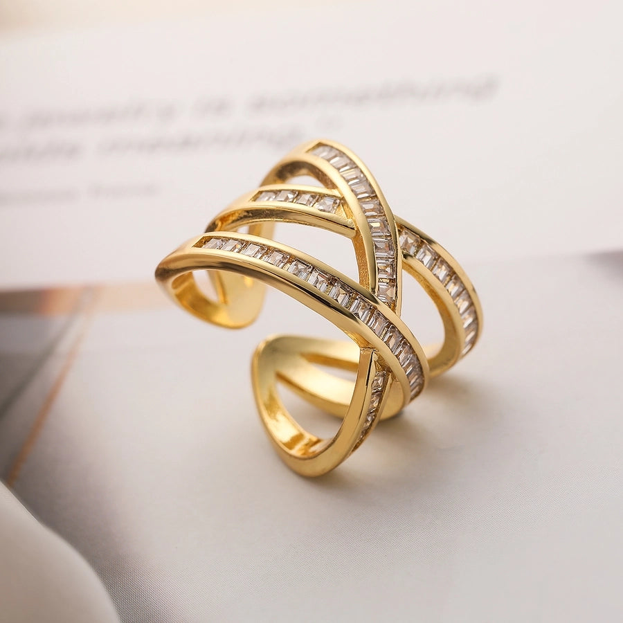 Elegant Style Cross Copper 18K Gold Plated Zircon Open Rings-Bijou Crush