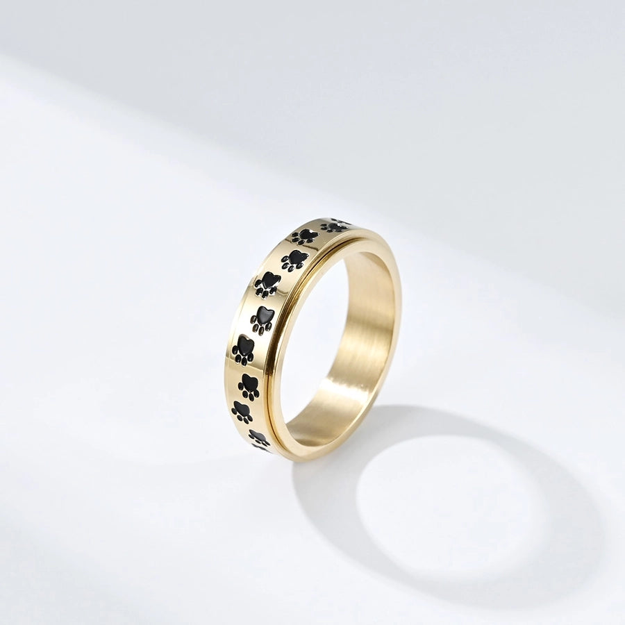 Trendy Paw Print Ring – Sleek Titanium & Stainless Steel Design-Bijou Crush