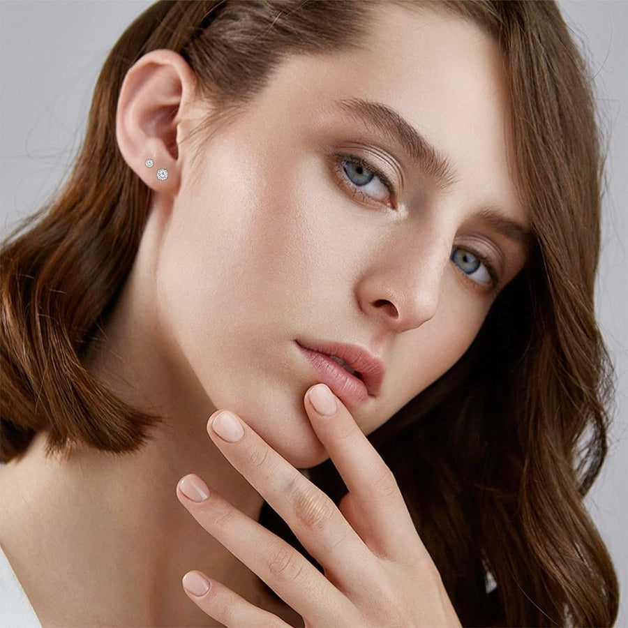 Round Inlay 304 Stainless Steel Zircon 18K Gold-Plated Earrings – Timeless Elegance-Bijou Crush