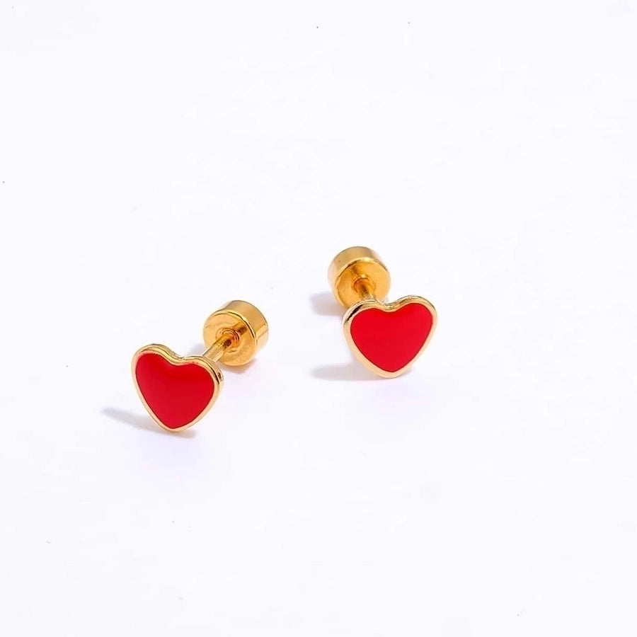 Heart Shape 201 Stainless Steel 18K Gold Plated Ear Studs Earrings-Bijou Crush