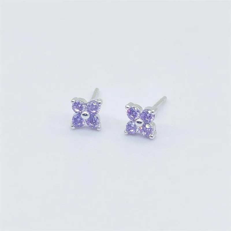 925 Sterling Silver Artificial Diamond Flower Stud Earrings-Bijou Crush