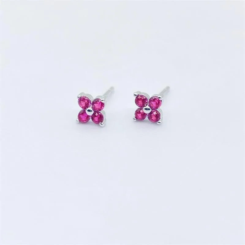 925 Sterling Silver Artificial Diamond Flower Stud Earrings-Bijou Crush