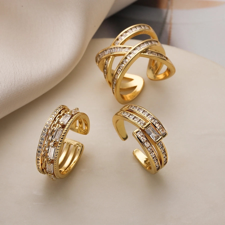 Elegant Style Cross Copper 18K Gold Plated Zircon Open Rings-Bijou Crush