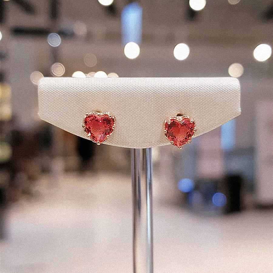 Love-Struck Red Zircon Heart Studs-Bijou Crush