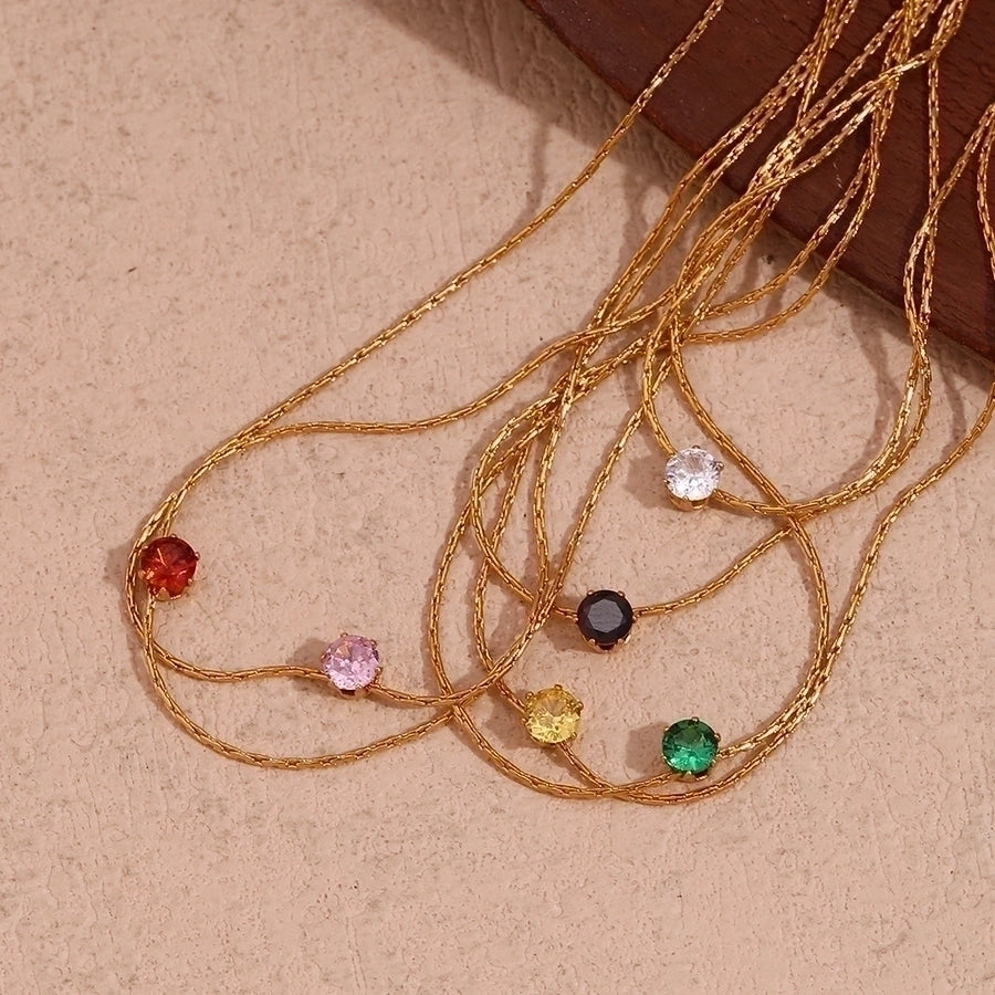 Classic Round Zircon Necklace in 18K Gold-Plated 304 Stainless Steel-Bijou Crush