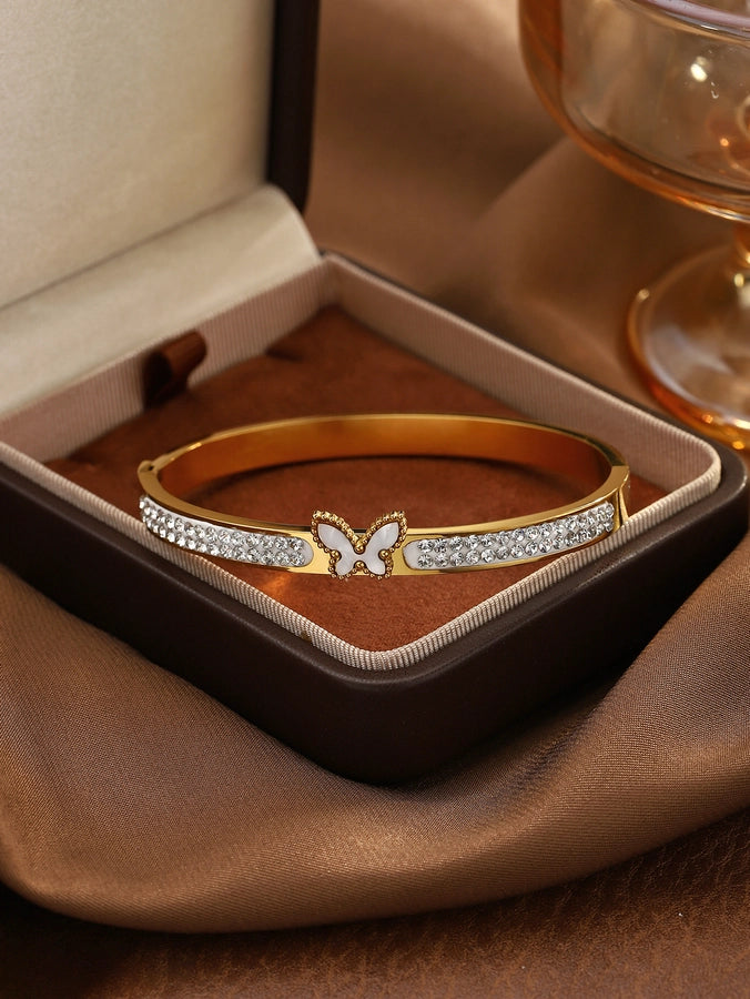 Fly High Elegant Butterfly 304 Stainless Steel Zircon Bangle Bracelet-Bijou Crush